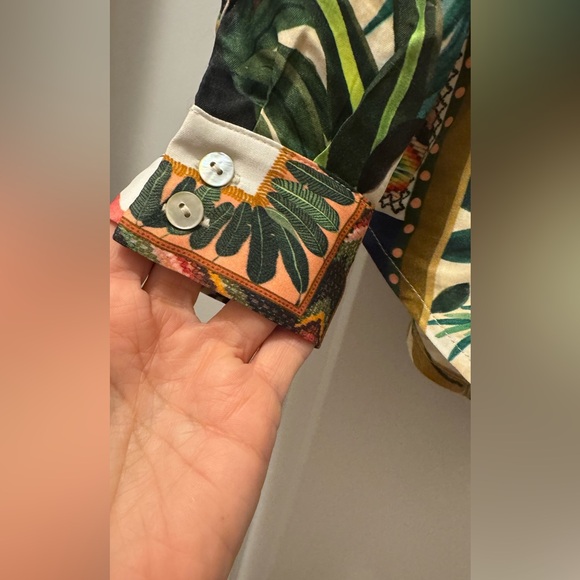 FARM RIO Tropical Mixed Scarves Button Up Shirt XS - Picture 5 of 10